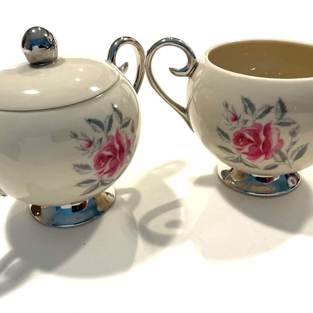 Flintridge China Made In California USA Rose Vintage Creamer Lidded Sugar Set